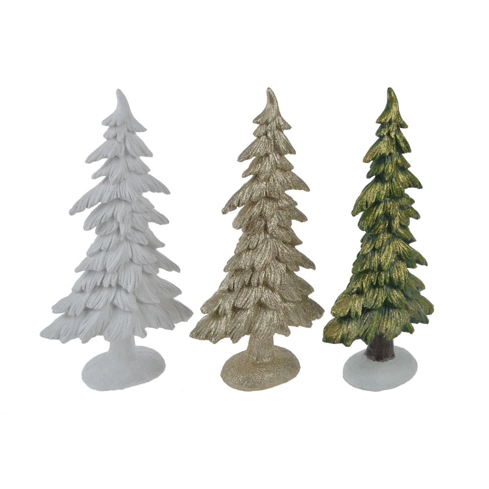 factory directly set of 3 decorated christmas tree figurines for holiday home decor