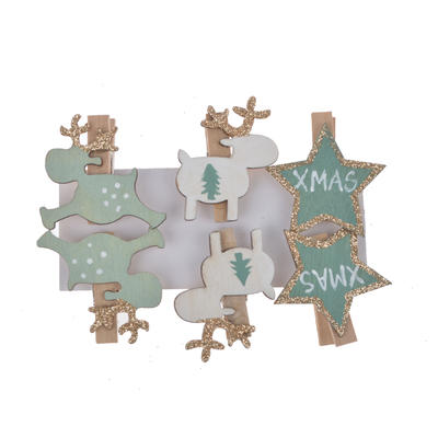 wholesales supplier wooden clips pegs Xmas card holder decoration deer star shape