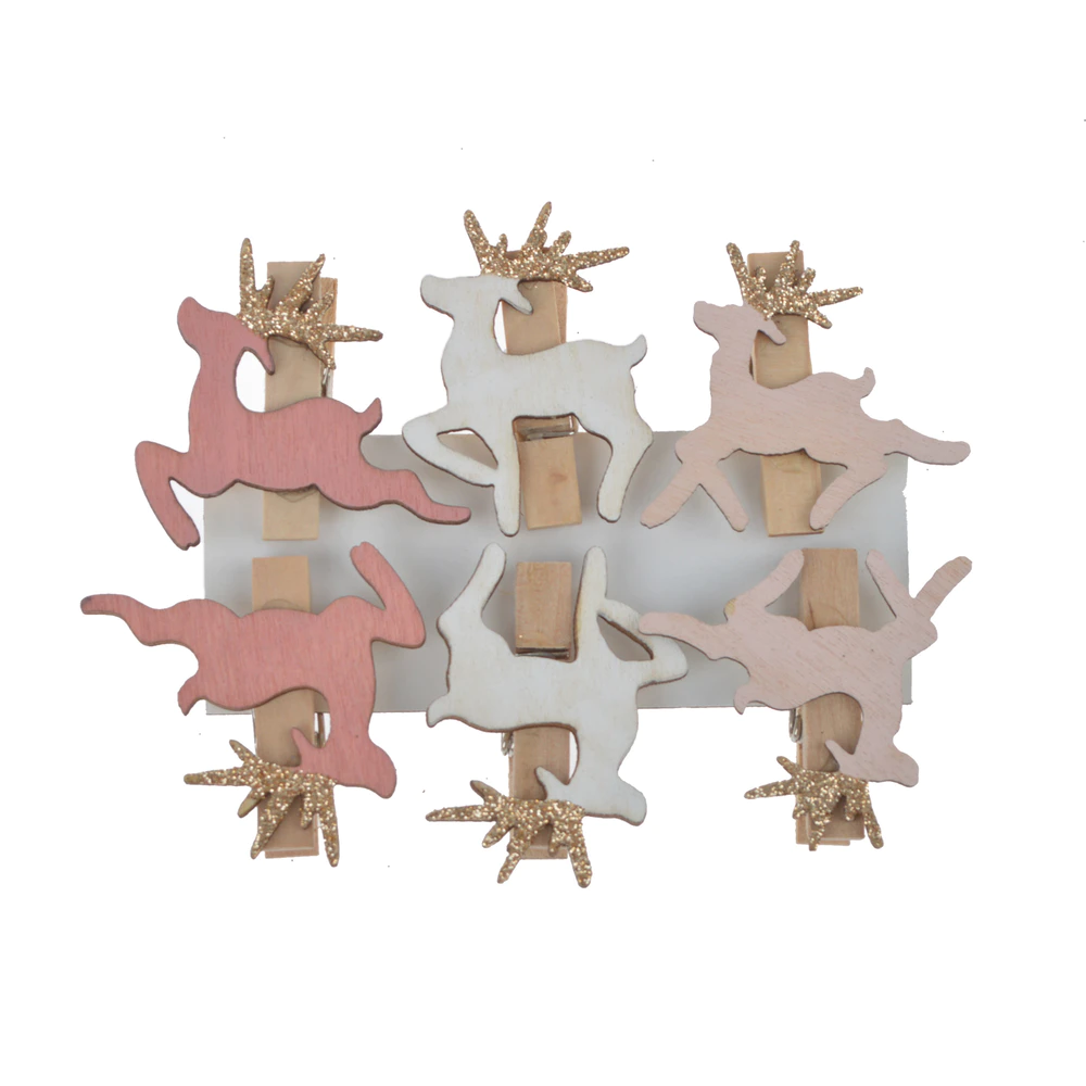 factory wooden elk runing pattern clips festival decoration