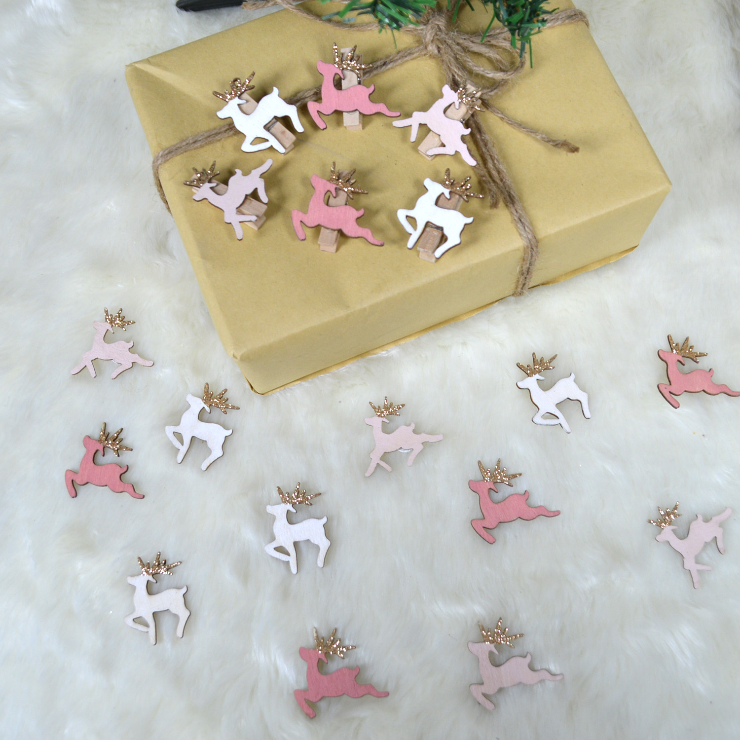factory wooden elk runing pattern clips festival decoration