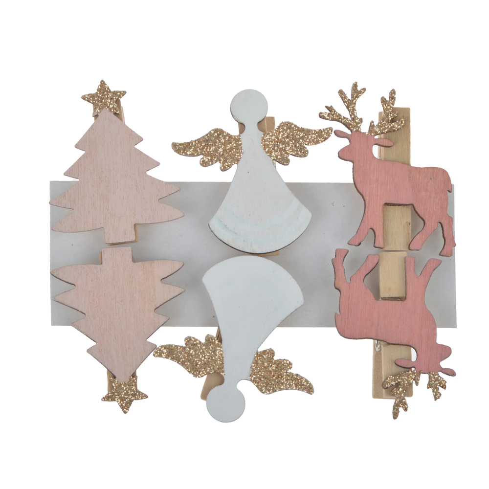 wholesale lovely christmas tree deer angle shaped wood photo memo clips easy to use home decoration tool