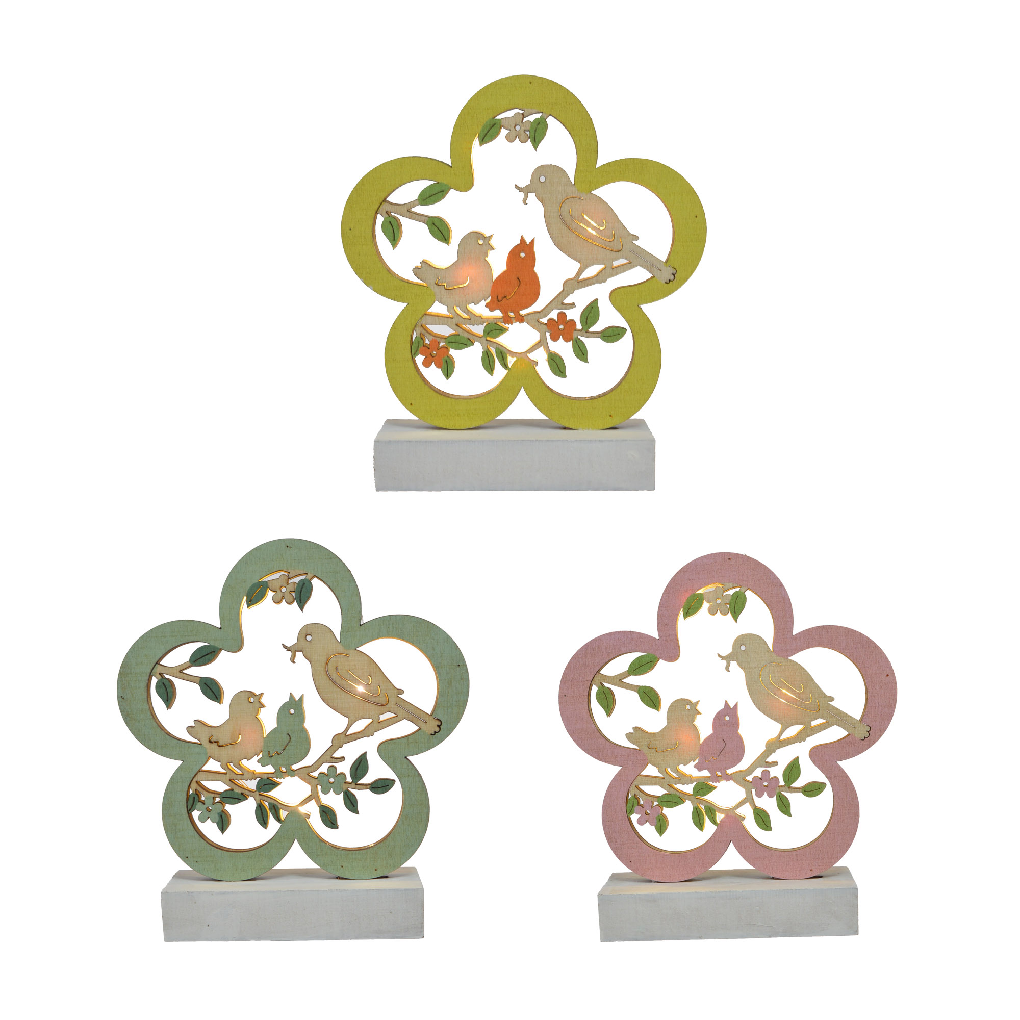 Easter Wood Ornaments Flower Shape With Birds and Branches For Easter Party Decorations