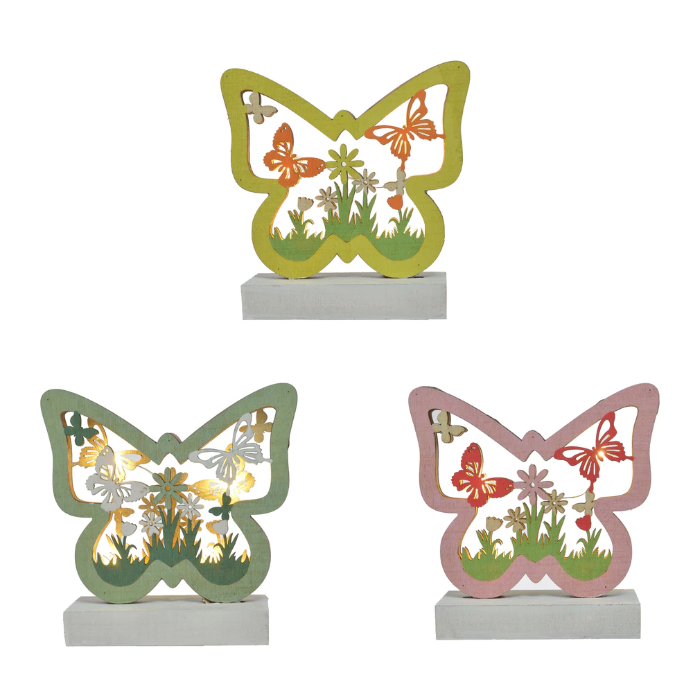 Easter Wood Ornaments Butterfly Shape With Flowers For Easter Party Table Standing Decoration
