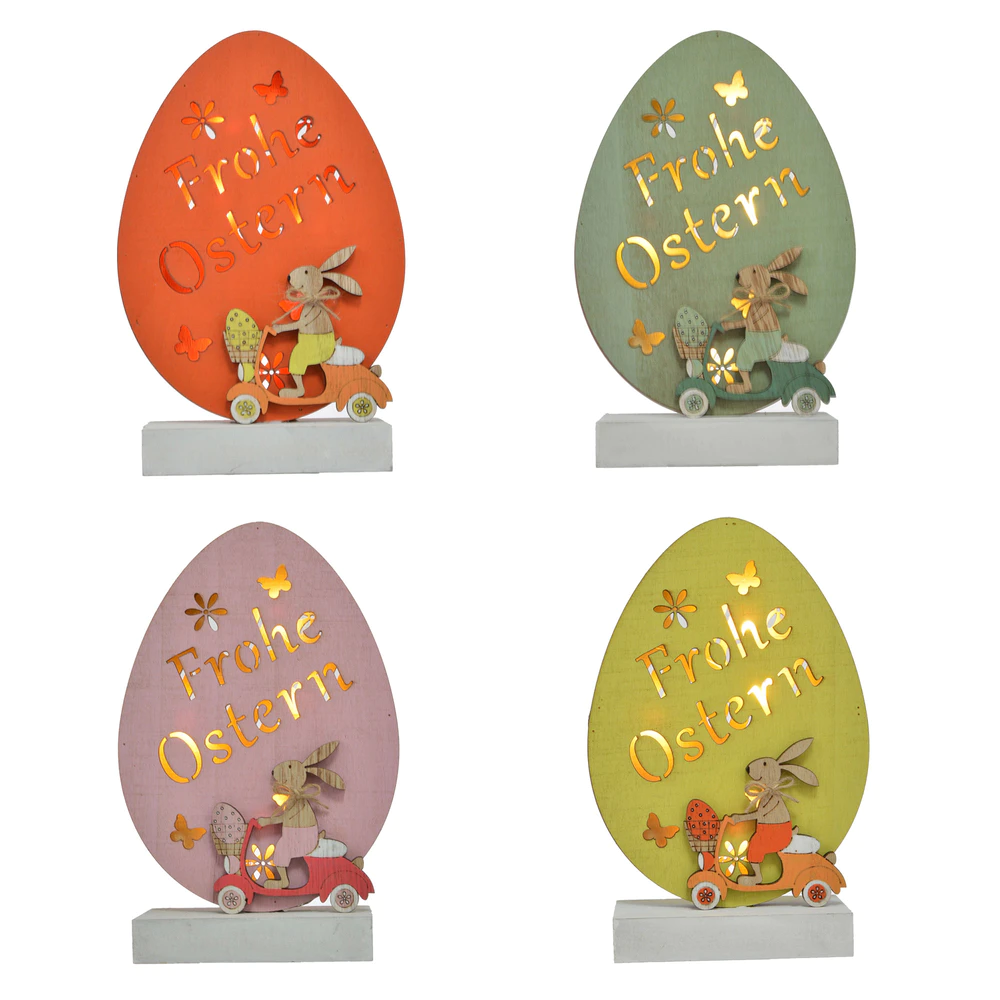 Wholesale LED Easter Wood Ornaments Egg Shape With Rabit For Easter Party Table Standing Decoration