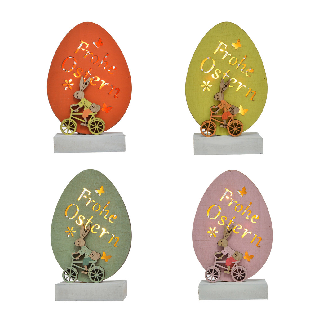 LED Spring Easter Wood Ornaments Egg Shape With Cute Rabit For Easter Party Desktop Decoration