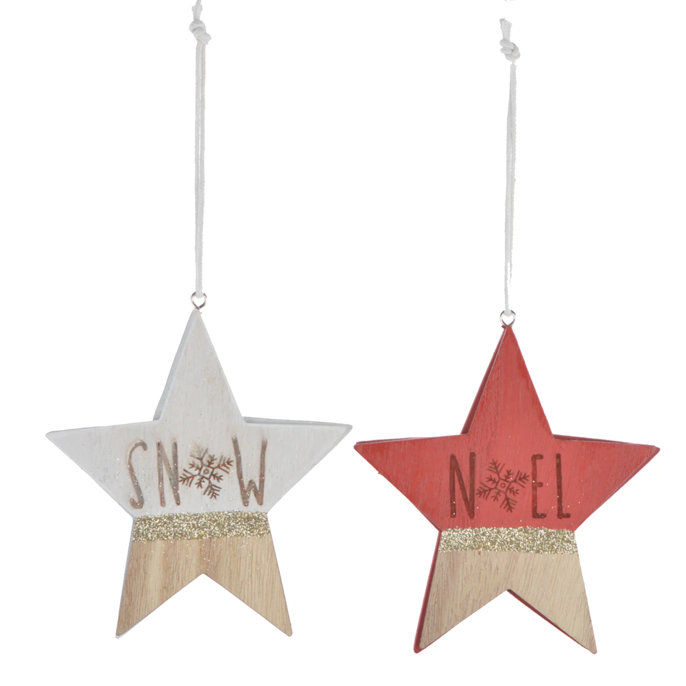 factory handmade wooden star shaped hanging printing colour christmas ornament