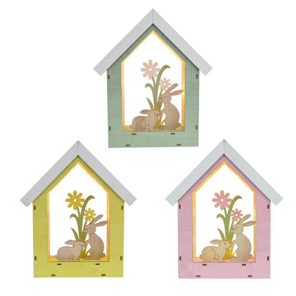 wooden decorative light house shape bunny inside easter decoration