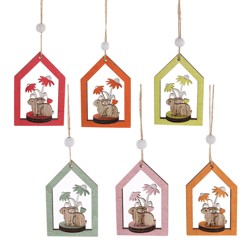 Wooden Hanging Easter Rabbit and tree in house Decoration Easter house pendant