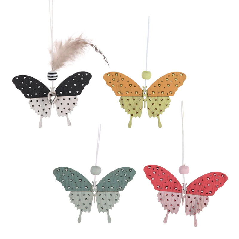 Easter Crafts Decoration with Bells and feathers Wooden Easter Butterfly Hanging Pendant Party Ornament