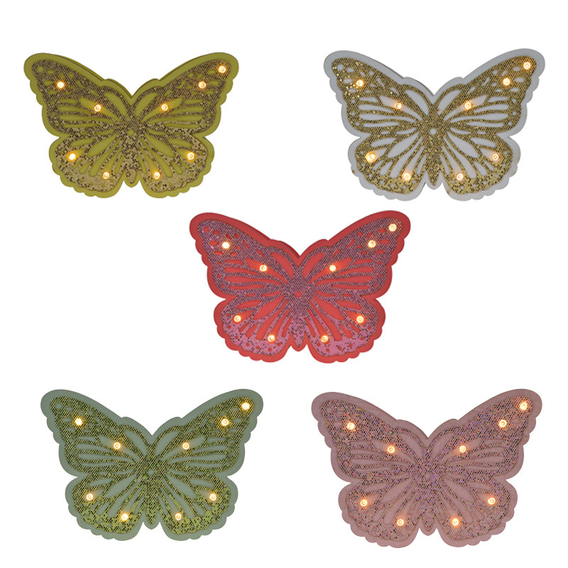 High quality Led Easter fashion wooden butterfly shape with applique sequin ornament