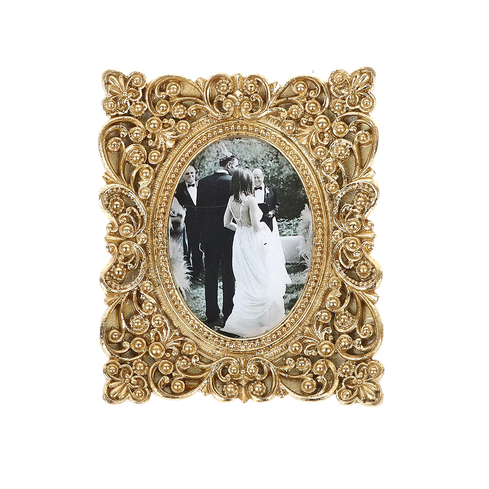Retro Gold Square Photo Frame Decorated With Flowers Wedding Decorations Desk Rahmen For Home Decor