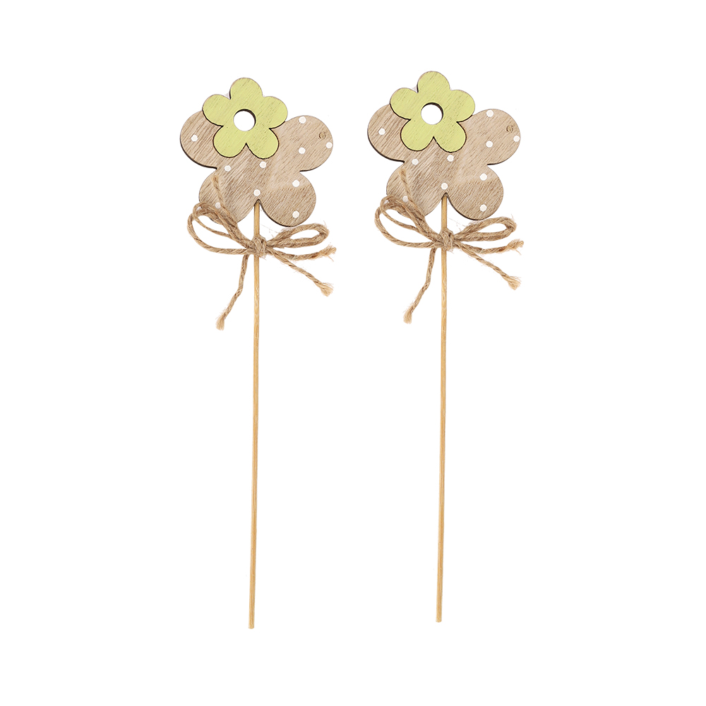 best sell happy Easter wooden flower pick on 20 cm stick floral plugs
