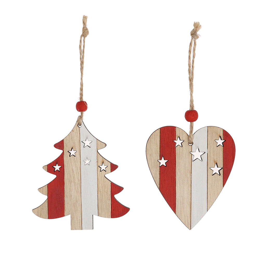 Wood craft Star Heart Santa Christmas Tree Decorations Wooden pendant