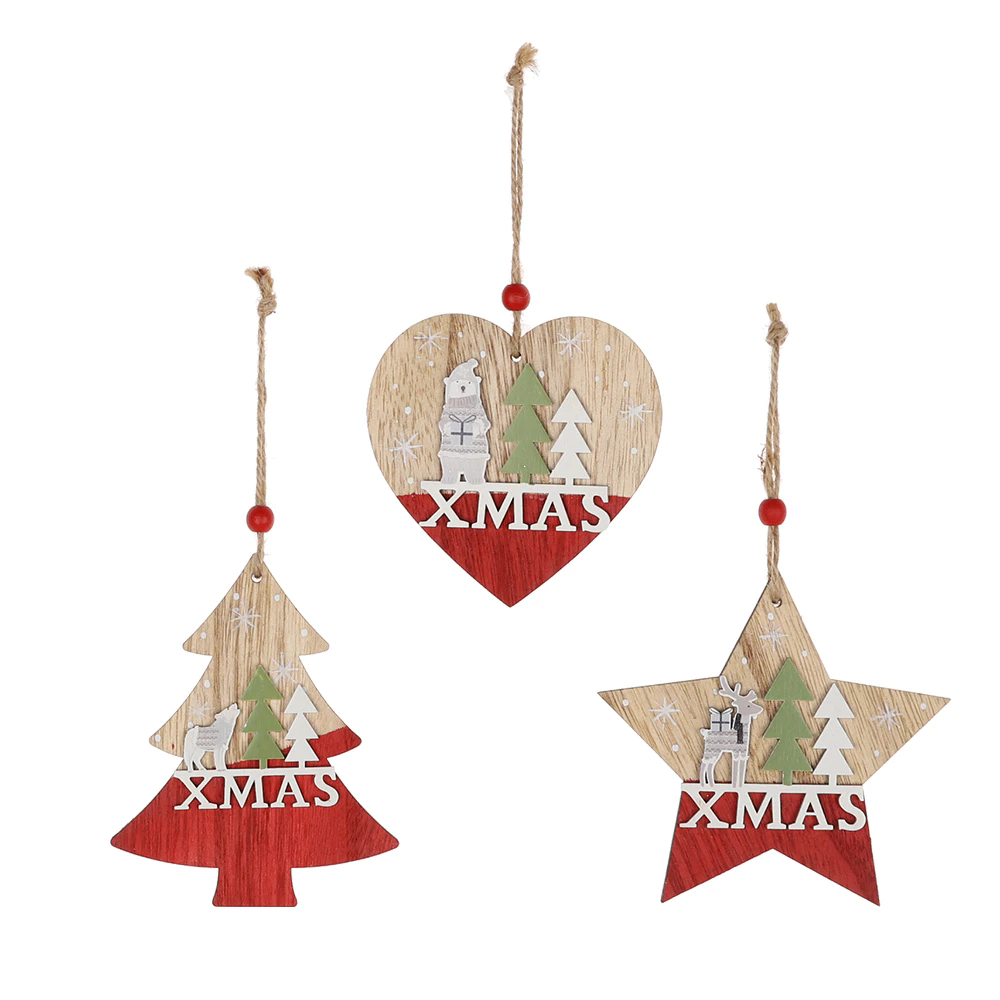 Wholesale Christmas Bell Ornaments Decoration Pendant Wooden Hert Tree Hanging For Xmas Christmas Party Home Decors