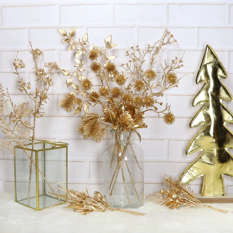 Christmas Crafts Gold Plastic Plant Artificial Tree Branch Home Garden Decoration