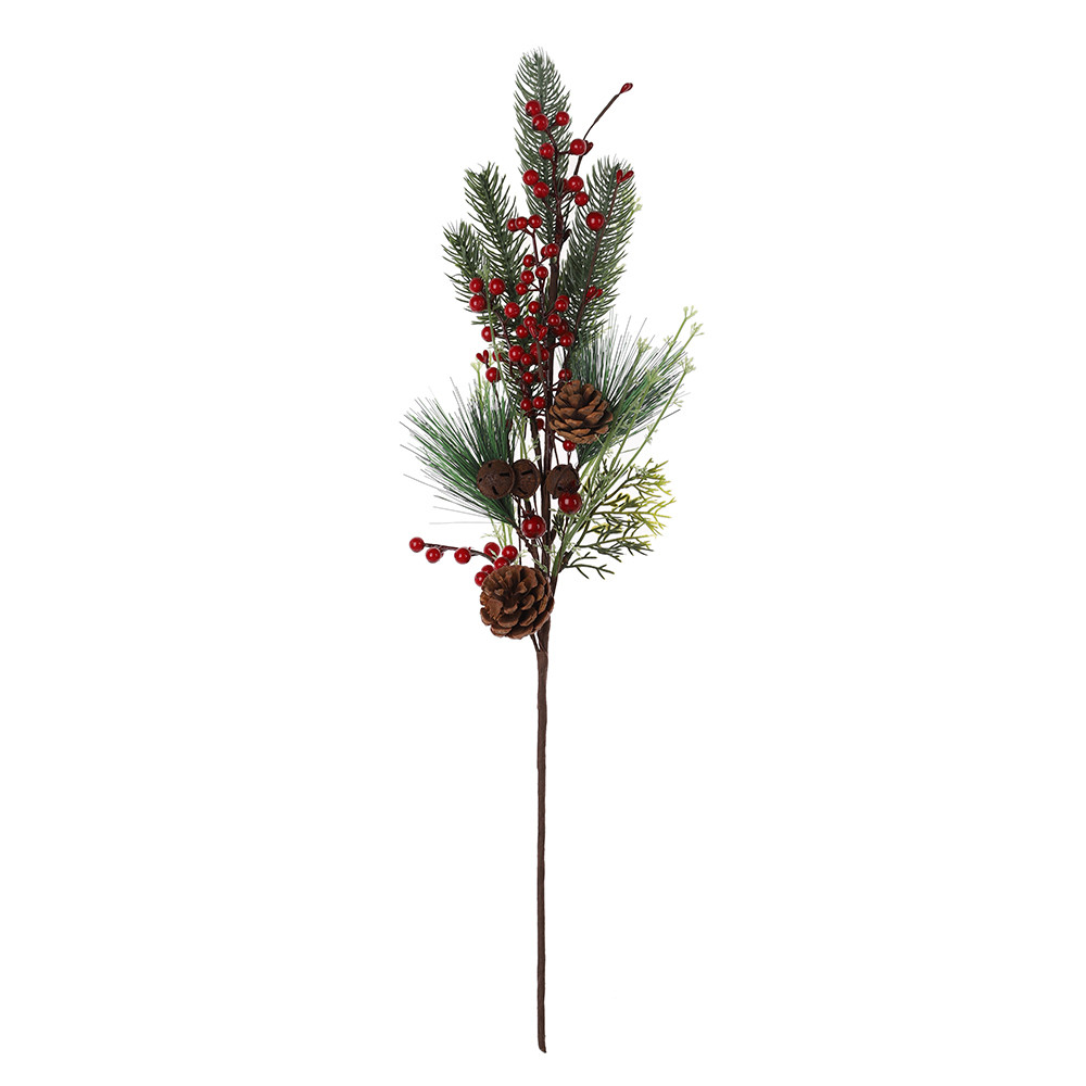 Christmas Tree ornament Artificial Pine Needles Red Berry Fake Flower Artificial Pine Tree Branches for Holiday