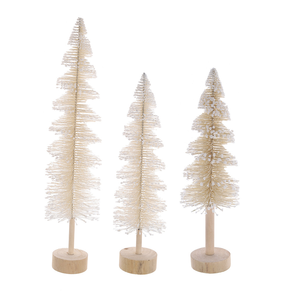 Miniature Pine Trees Sisal Trees with Wood Base Christmas Tree Set for Holiday Tabletop Decor
