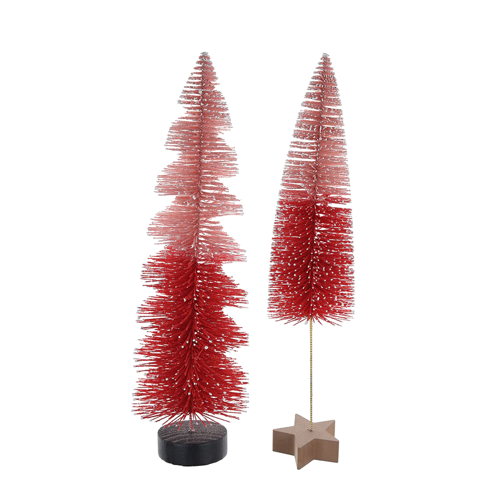 Miniature Pine Trees Sisal Trees with Wood Base Christmas Tree Set