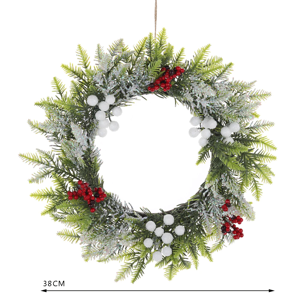 Christmas Decoration Suppliers Handcrafted Farmhouse Wreath with Evergreen Leaf Christmas Wreath for Front Door