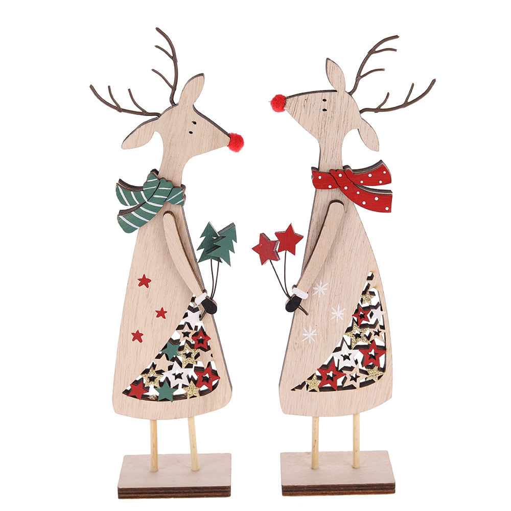 Christmas Wooden Santa Faceless Doll Deer Tabletop Ornaments Home Decor