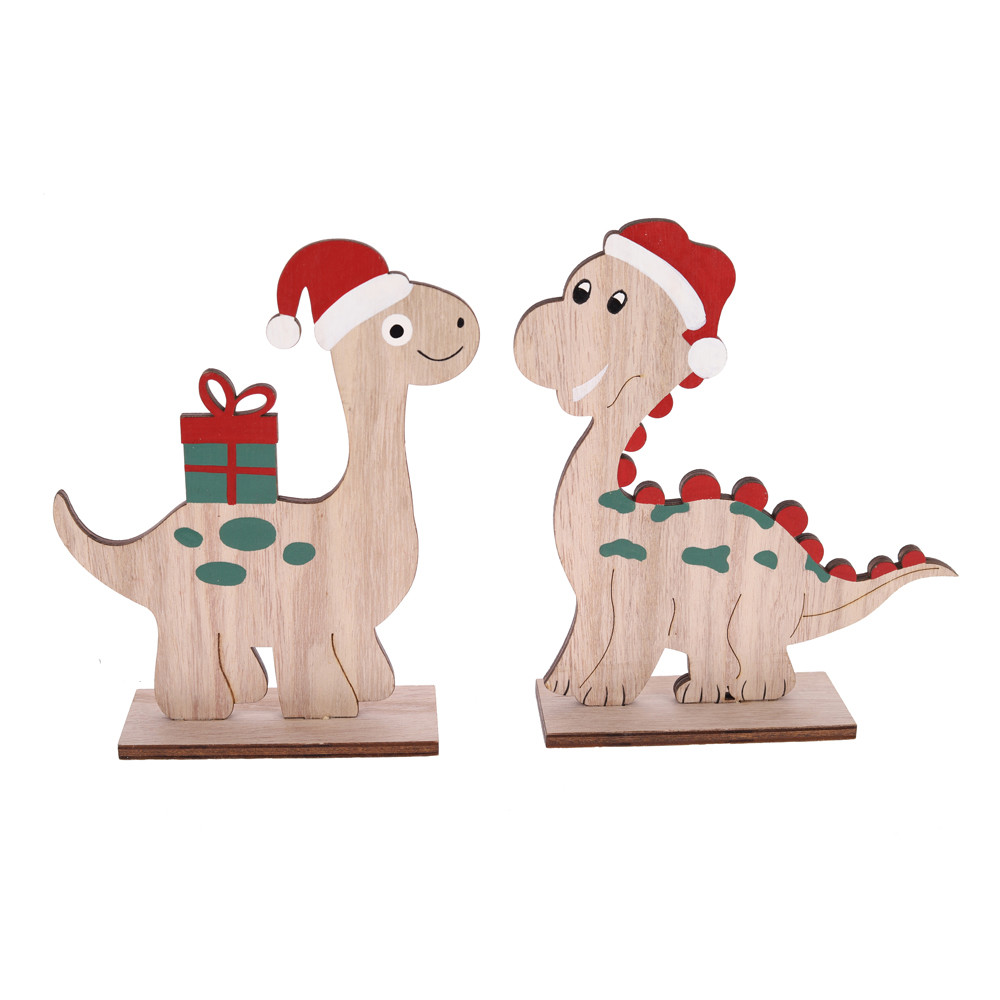 Christmas Wooden Ornaments Dinosaur Festive Christmas Decor for Shelves and Tables