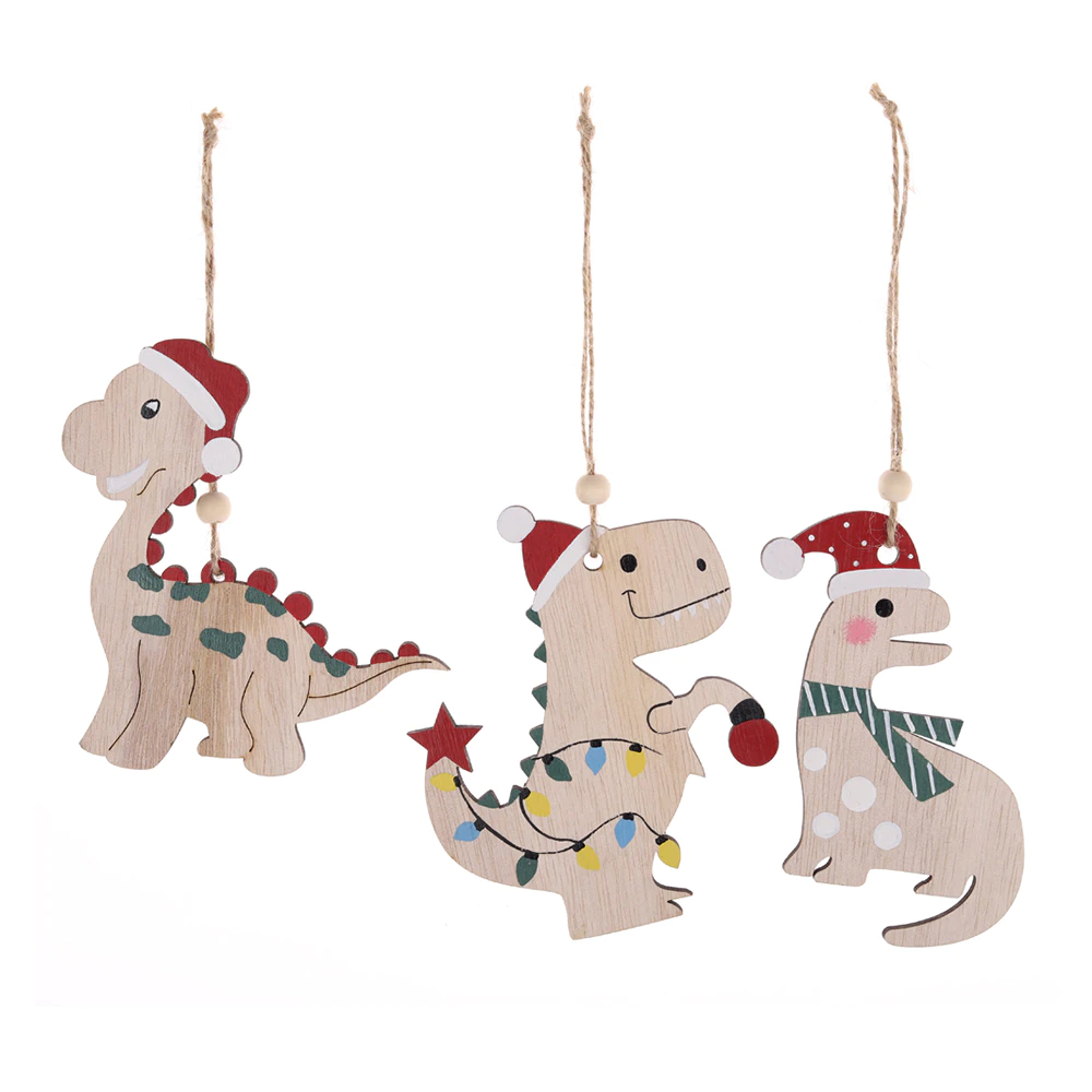 Christmas Wooden Dinosaur Hanging Decor For Xmas Tree Ornaments Party Favor Suppliers