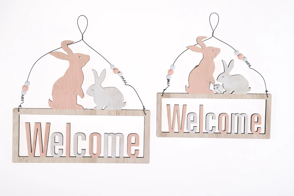 Easter Wooden Hanging Sign Bunny Rabbit Welcome Sign Door Decoration