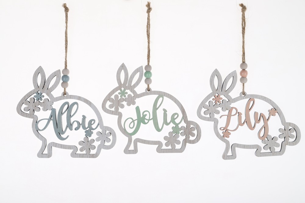 Easter Wood Hanging Ornaments with Rabbit Easter Bird and  Eggs Holiday Party