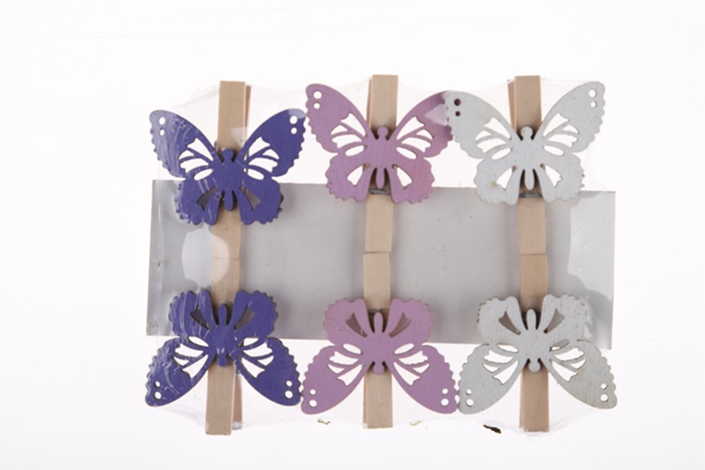 6PCS Spring Butterfly Wooden Jacket Clip Photo Clip Postcard Clip Easter Wooden Craft
