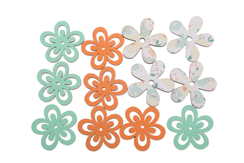 12PCS Spring Flowers Openwork Wooden Ornaments Easter Wooden Home Decorations Party Decorations