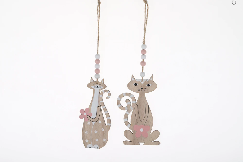 Holiday Easter Cat Pendant Wooden Pendant Spring Decorations Easter Crafts Supplier