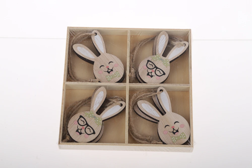 12 PCS Easter Bunny Small Pendant Spring Wooden Pendant Spring Pendant Party Home Decorations Craft Supplier