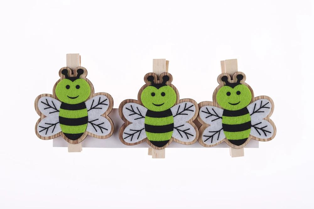3PCS/SET Easter Color Bee Wooden Clip Spring Postcard Clip Photo Clip Clothespin Party Decorations