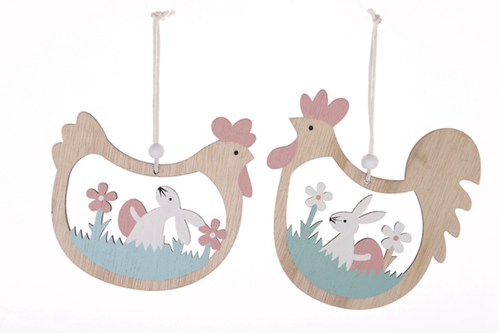 Easter Wood Cutouts Hanging Ornaments Happy Easter Decorations WoodenChicken Pendants