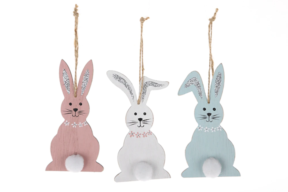 Easter Party Decor Wooden Easter Bunny   Pendant Craft Hanging Ornament Home Decor for Kids Gift Kids Toys
