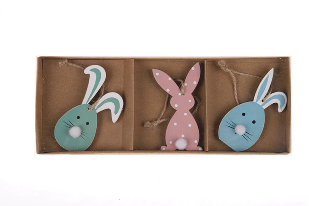 Easter Decor Bunny Pendant Ornaments Party Supplies Crafts Wooden Hanging Decorations
