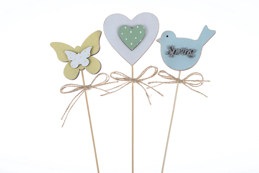 Spring wooden Picks Love cuttings Flower Picks Butterfly Picks Home Decorations