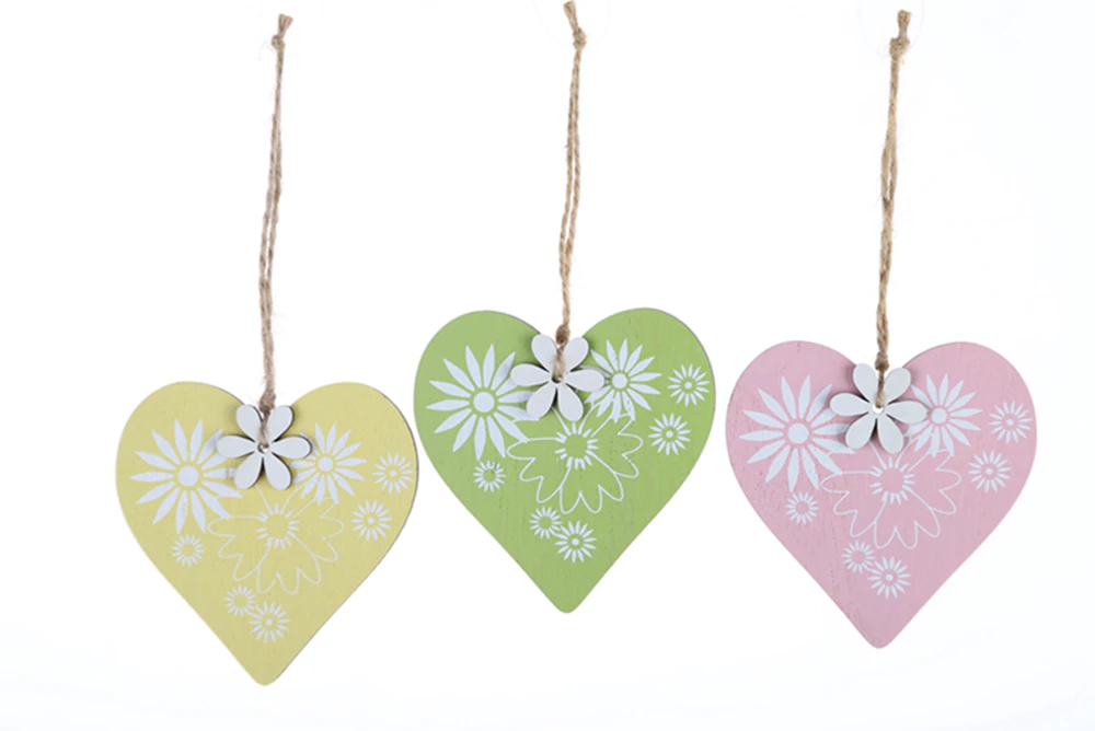 Wooden Heart Pendant Wooden Craft Hanging Decoration Spring Birthday Party Supplies
