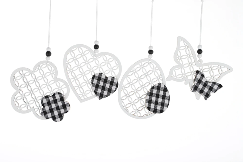Wooden Black and White Plaid Decorative Home Listing Pendant Decoration Easter Spring Party Gifts