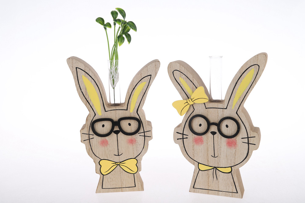 Wooden Crafts Easter Cute Rabbit Table Top Decorations Wooden Ornaments Spring Party Decorations
