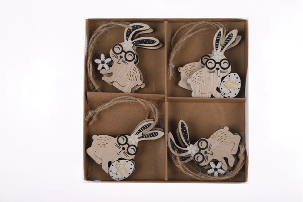 Cute Rabbit Pendant Easter Wooden Hanging Wall Decorations Home Decor