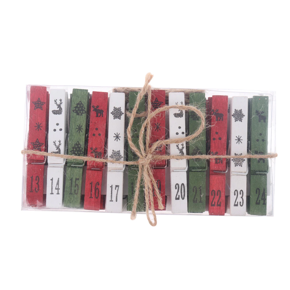 Wholesale DIY 24 Clips Christmas Advent Chain Wooden Clip Advent Calendar Numbers