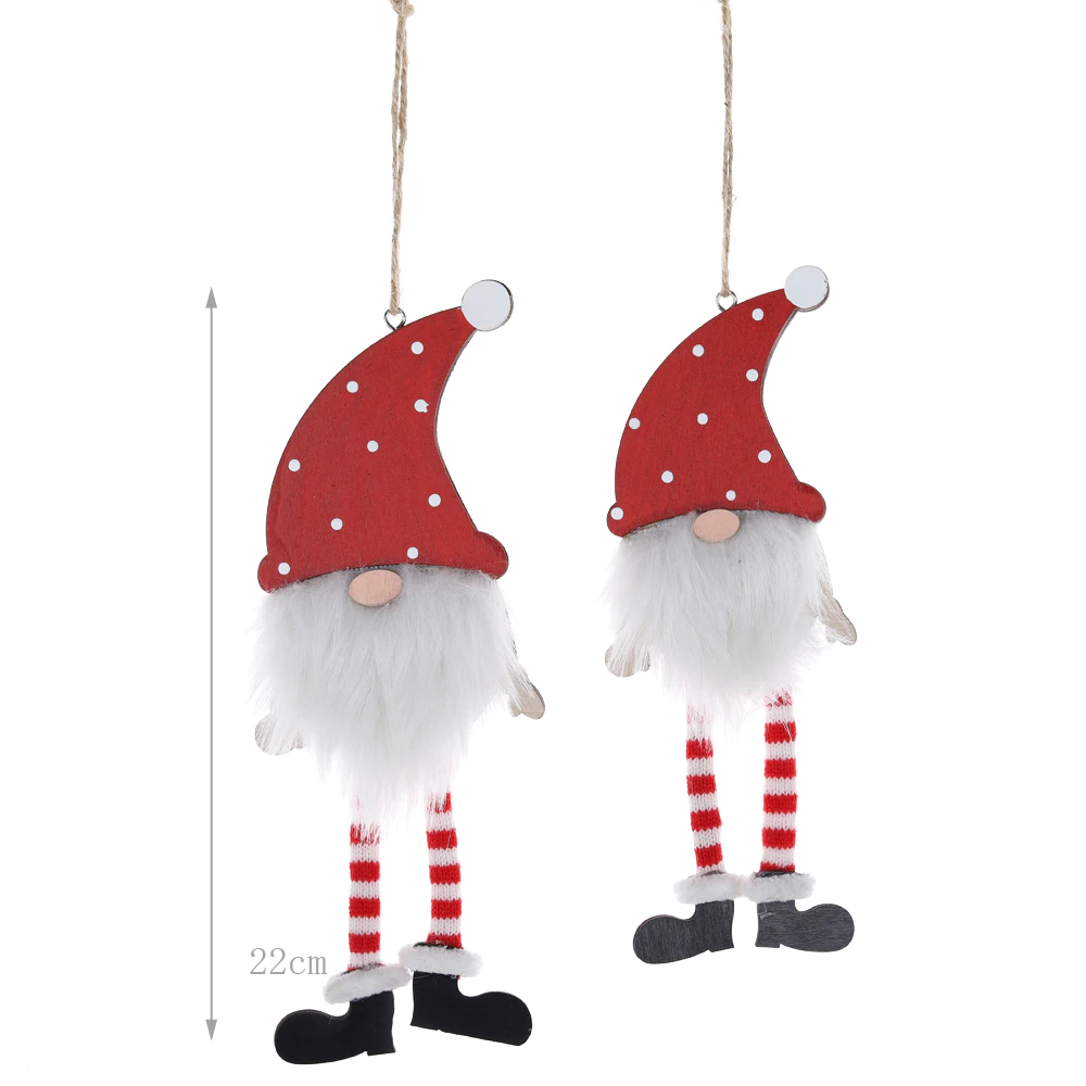 Christmas Wooden Tree Hanging Gonk Ornaments Set Swedish Gnome Hanging For Tree Ornament