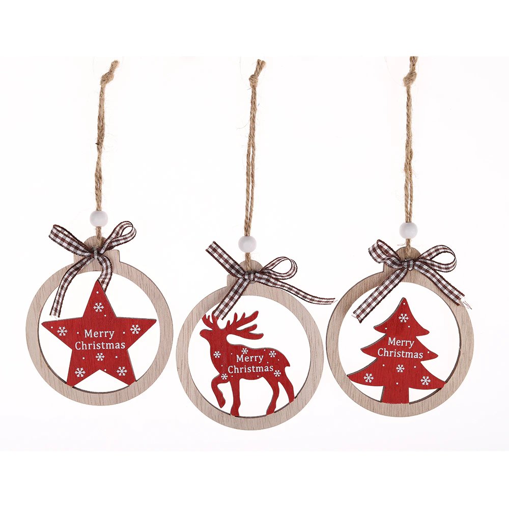 Merry Christmas JOY Wishes Home Party Decorations Wood Tree Hanging Ornament