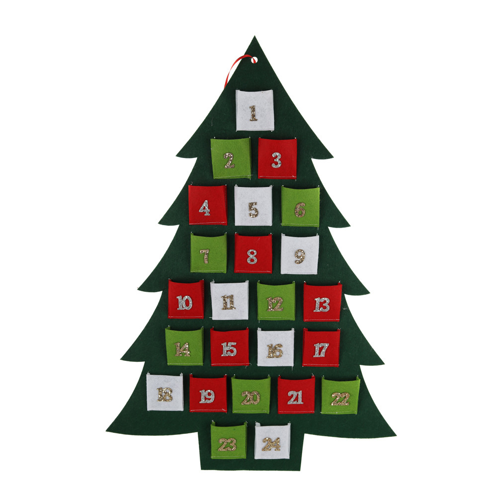 Oem Christmas felt advent calendar Xmas tree shape wall hanging For Sale-Tangchen