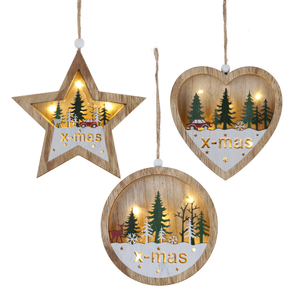 Top Quality Christmas LED Wood Heart Star Hanging Xmas Tree Pendant Wholesale-Tangchen