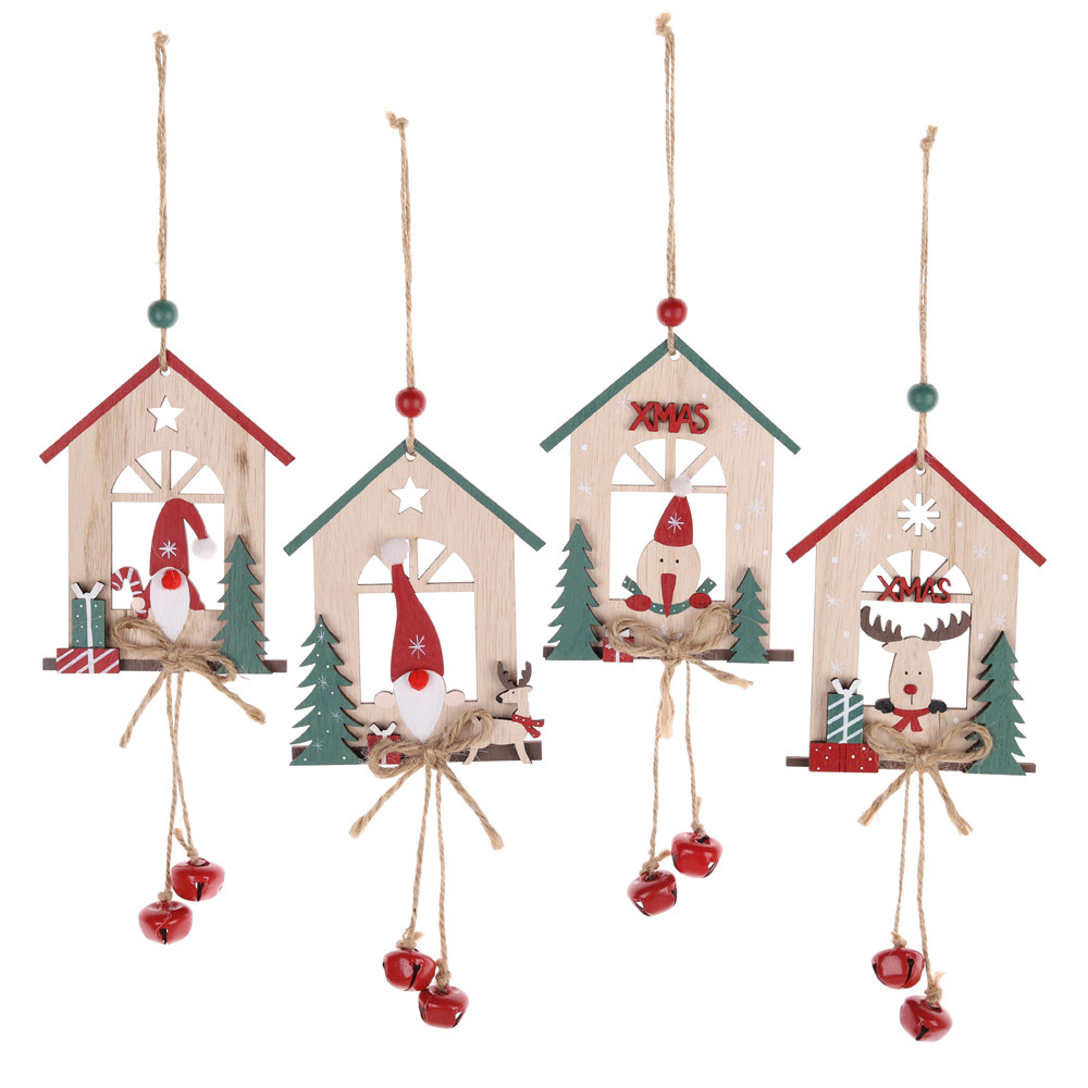 China Christmas wood house shape Xmas tree hanging ornament Customized-Tangchen