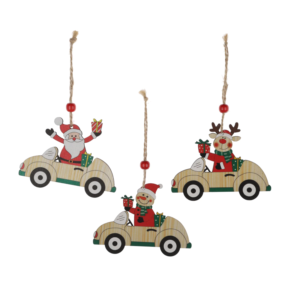 Christmas mini car with Santa Claus wooden mini truck Xmas tree hanging decorations