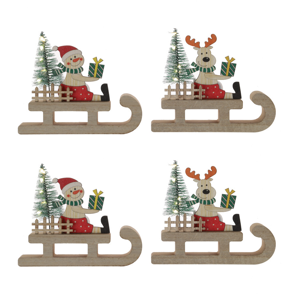 Christmas Wooden Sleigh With Bottle Brush Tree Table top Decorations High Quality Supplier In China