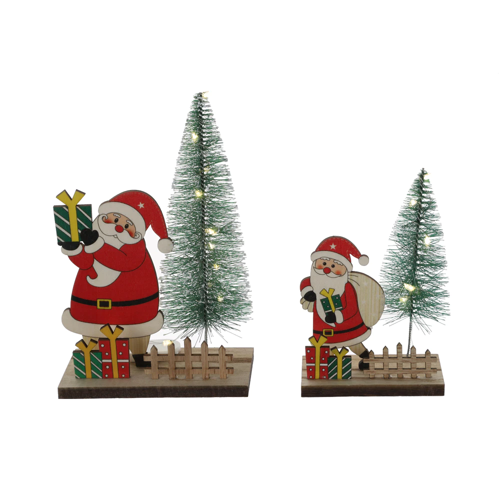 Santa Claus Table top Decorations with LED Light Up Bottle Brush Tree